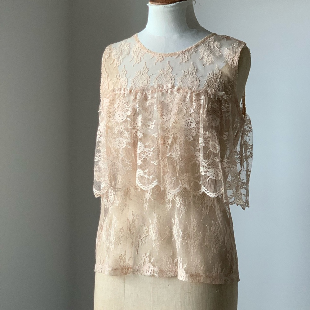 Only Hearts Lace Tiered Sleeveless Top Sz S
